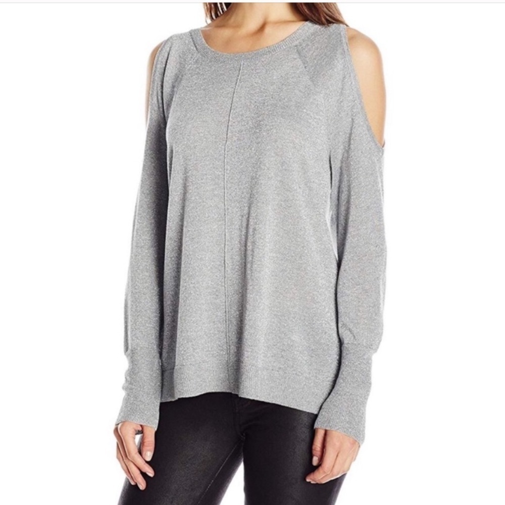 Vince Camuto Heathered Gray Cold Shoulder Sweater